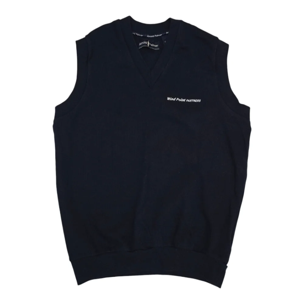 Vintage Arnold Palmer Knit Sweater Vest Navy Blue L Cotton Wind Point 80s Golf - Picture 6 of 6